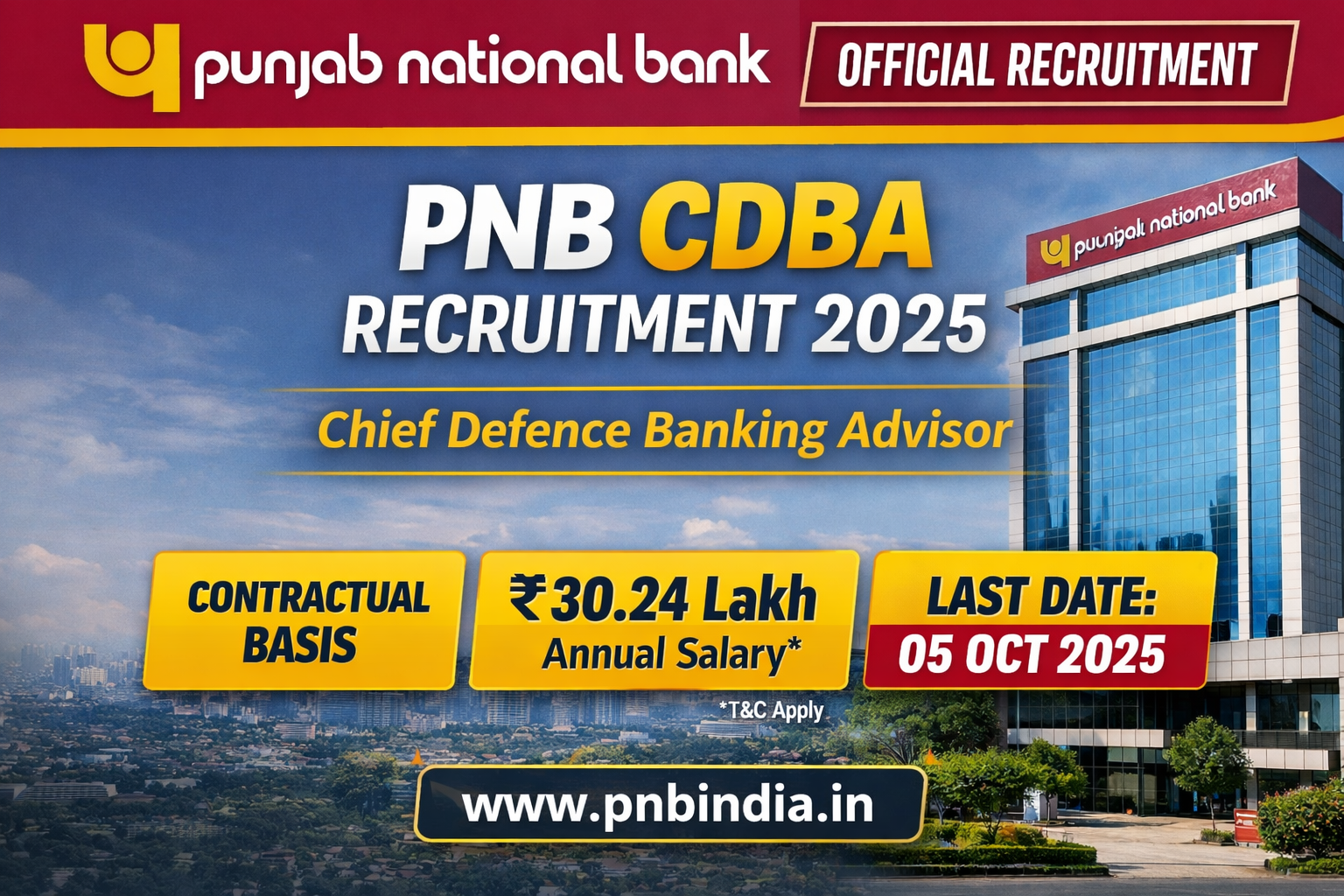 PNB Chief Defence Banking Advisor Recruitment 202