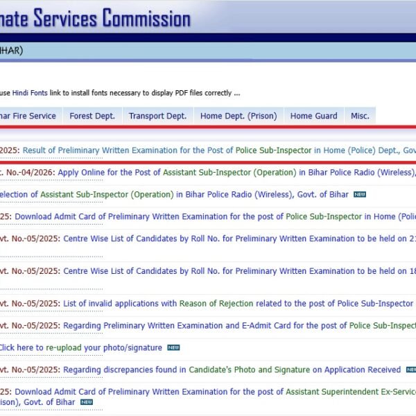 bihar police si result 2026