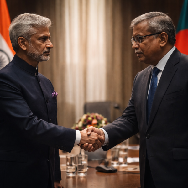 Diplomatic handshake_ India and Bangladesh