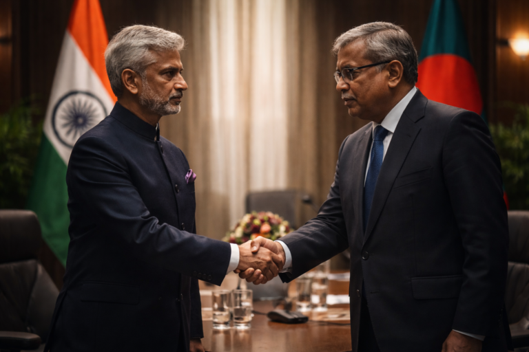 Diplomatic handshake_ India and Bangladesh