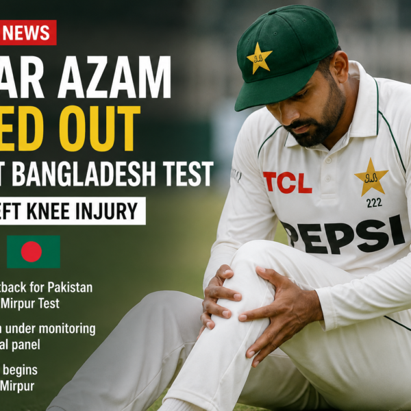 Babar Azam Ruled Out of First Bangladesh Test Due to Left Knee Injury