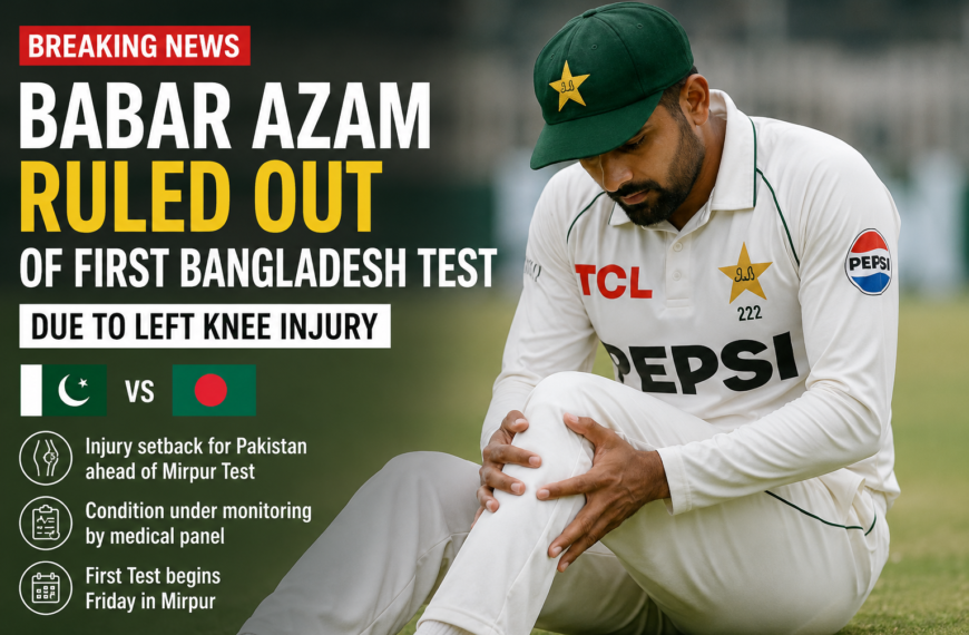 Babar Azam Ruled Out of First Bangladesh Test Due to Left Knee Injury