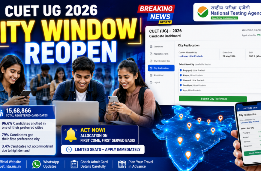 CUET UG 2026: NTA ने Reopen किया City Reallocation Window, तुरंत करें Apply
