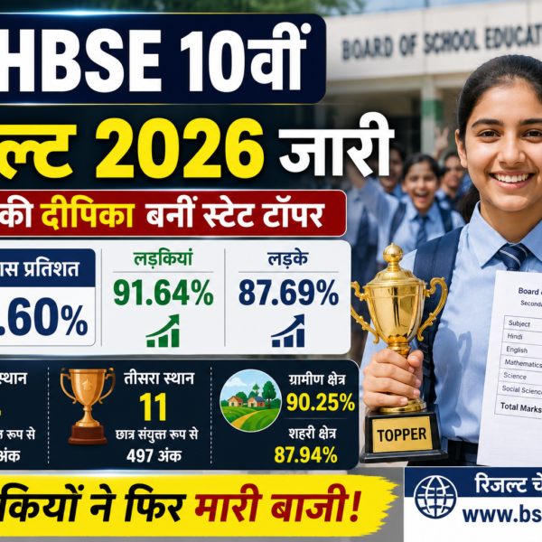 HBSE 10th Result 2026: दीपिका बनी हरियाणा टॉपर