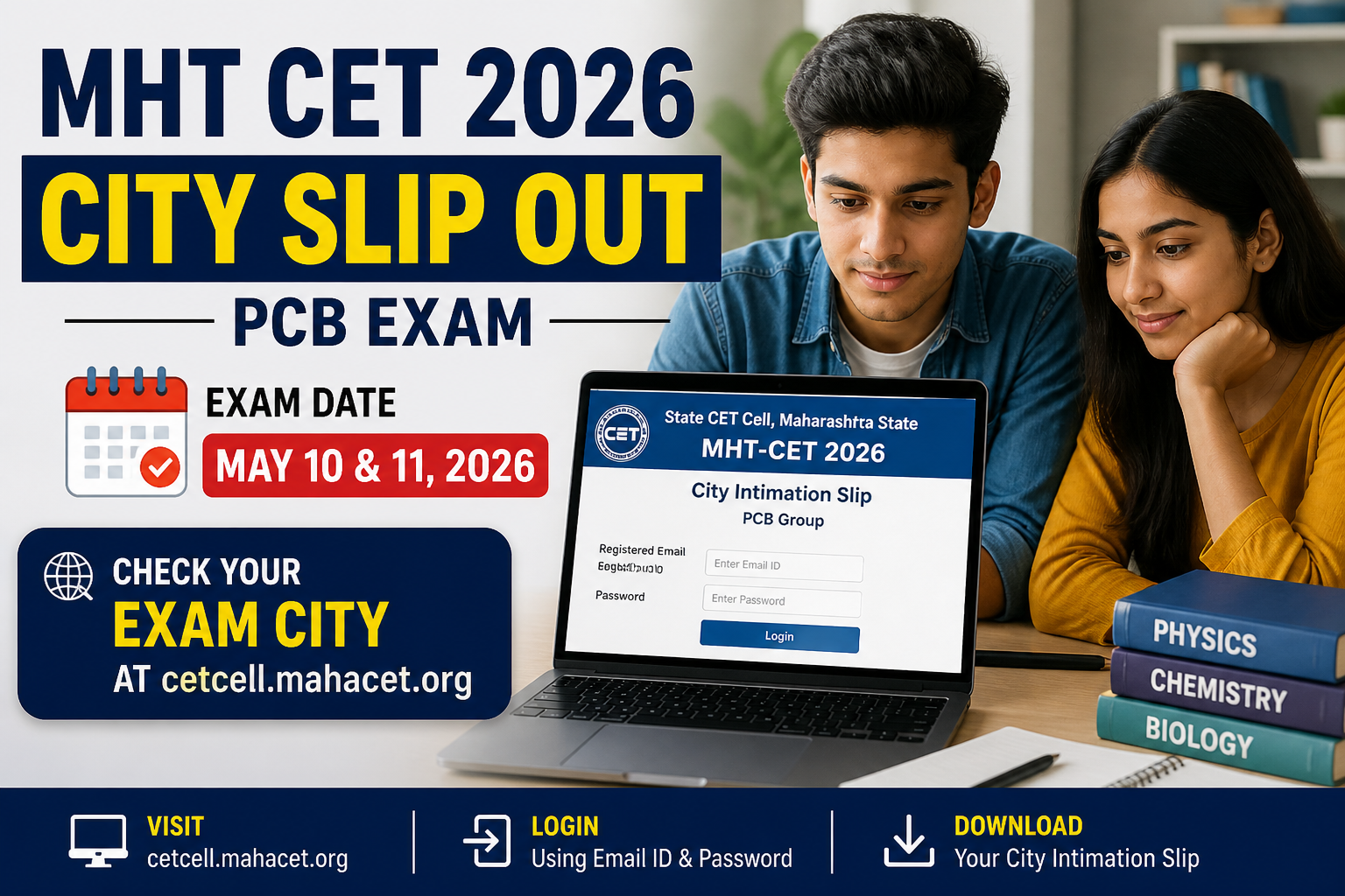 MHT CET 2026 City Slip Out PCB Exam on May 10–11