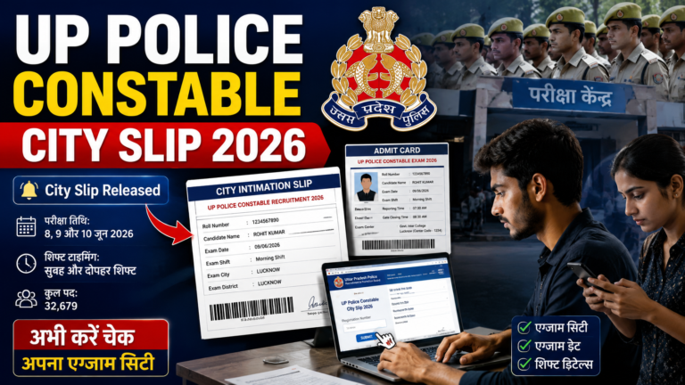 UP Police Constable Exam City Slip 2026 Released Check Exam City, Date & Shift Details