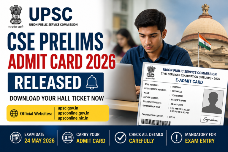 UPSC CSE Prelims Admit Card 2026 Released Download Hall Ticket Now From upsc.gov.in