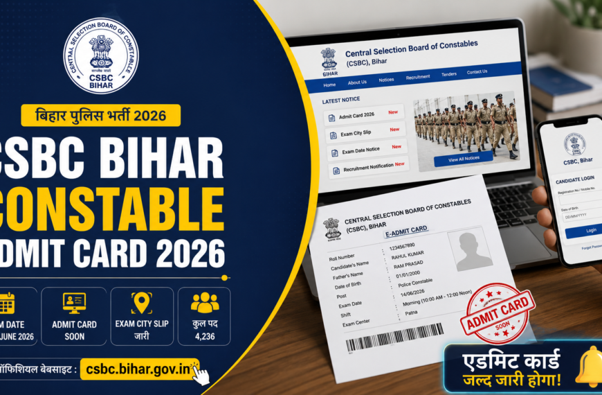 CSBC Bihar Constable Admit Card 2026 Soon Check Exam Date, District & Download Schedule