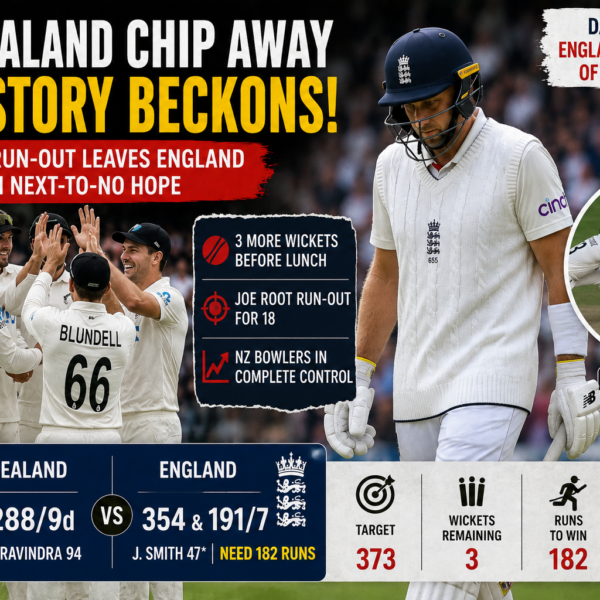 England vs New Zealand 3rd Test: Joe Root Run-Out Leaves England on Brink of Historic Home Series Defeat