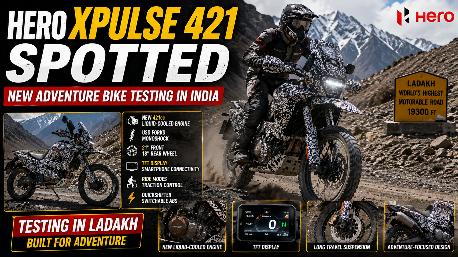 Hero Xpulse 421 Spotted Testing in Ladakh Ahead of Expected 2026 EICMA Debut