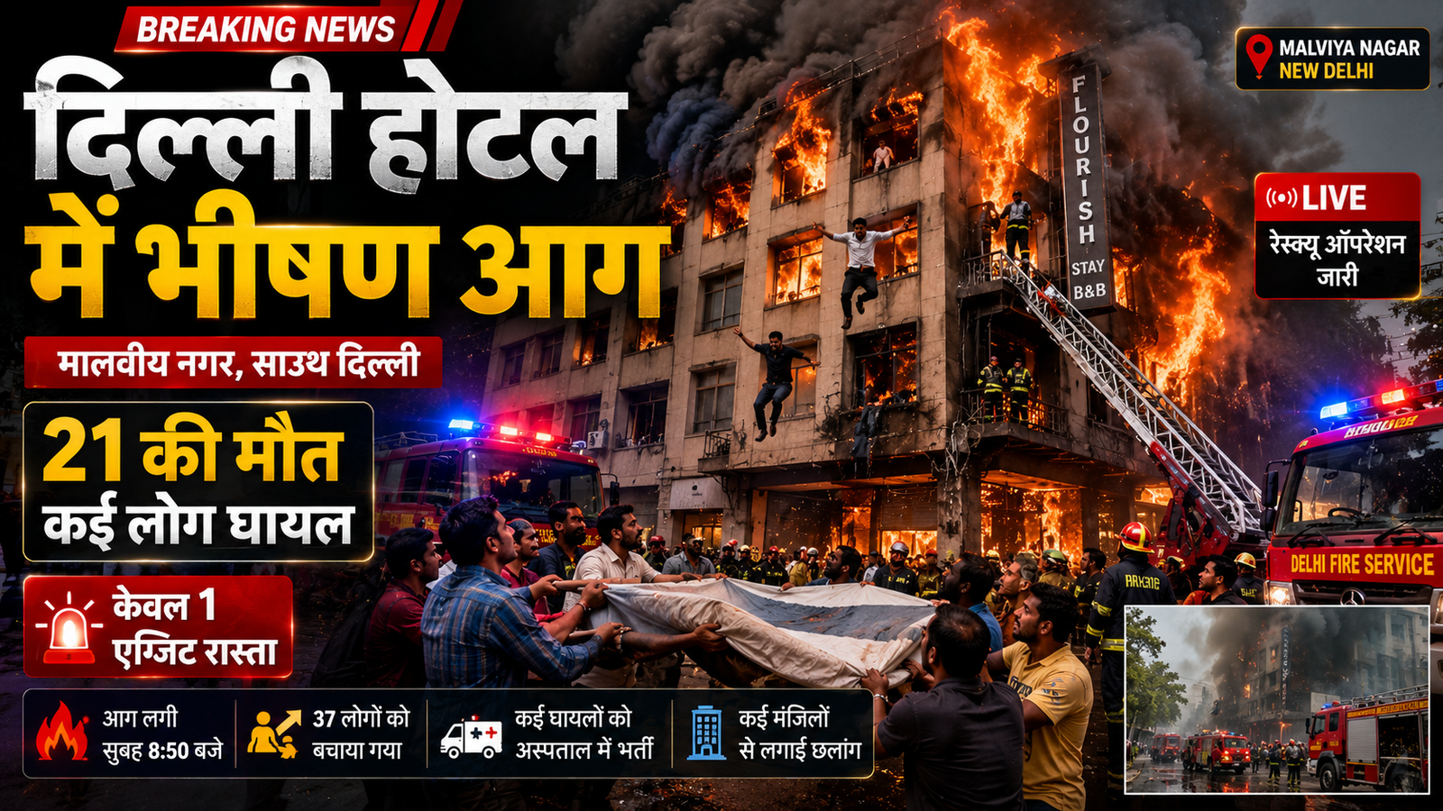 दिल्ली के मालवीय नगर में भीषण आग 21 लोगों की मौत; होटल में था सिर्फ एक एग्जिट रास्ता