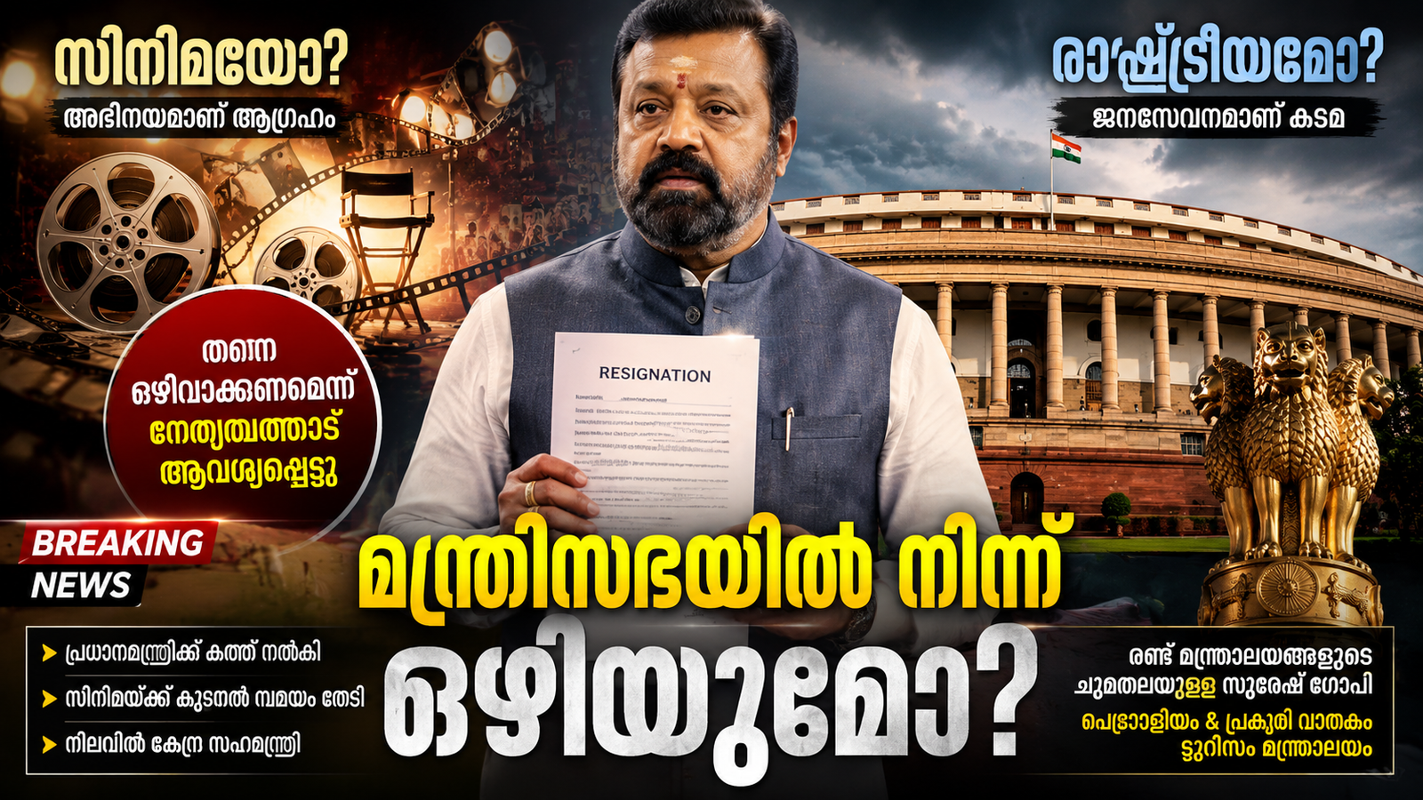 മന്ത്രിസ്ഥാനം ഒഴിയാൻ സുരേഷ് ഗോപി