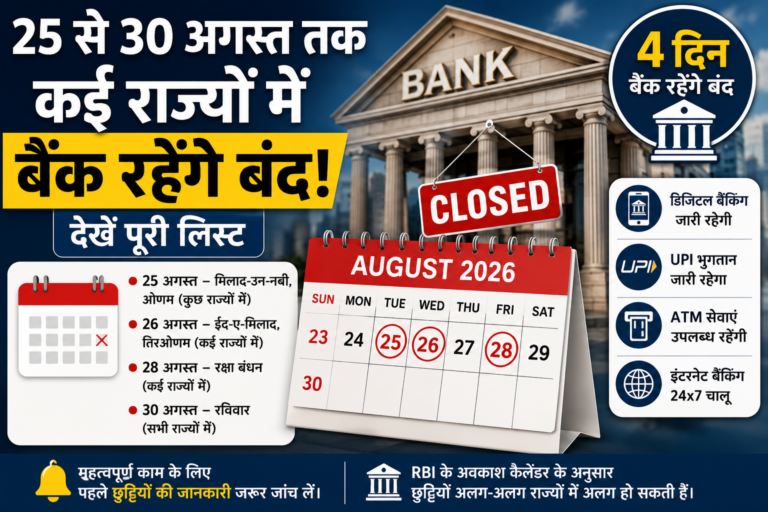 Bank Holidays Next Week 25 से 30 अगस्त तक कई राज्यों में बैंक रहेंगे बंद, देखें पूरी लिस्ट