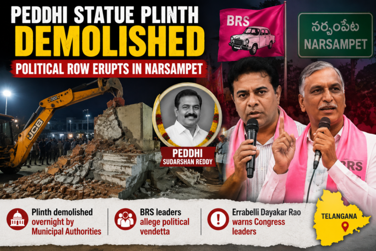 Peddhi Statue Plinth Demolished, Political Row in Narsampet