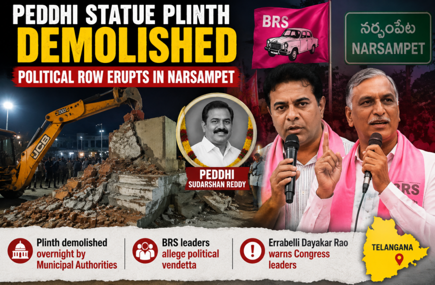 Peddhi Statue Plinth Demolished, Political Row in Narsampet