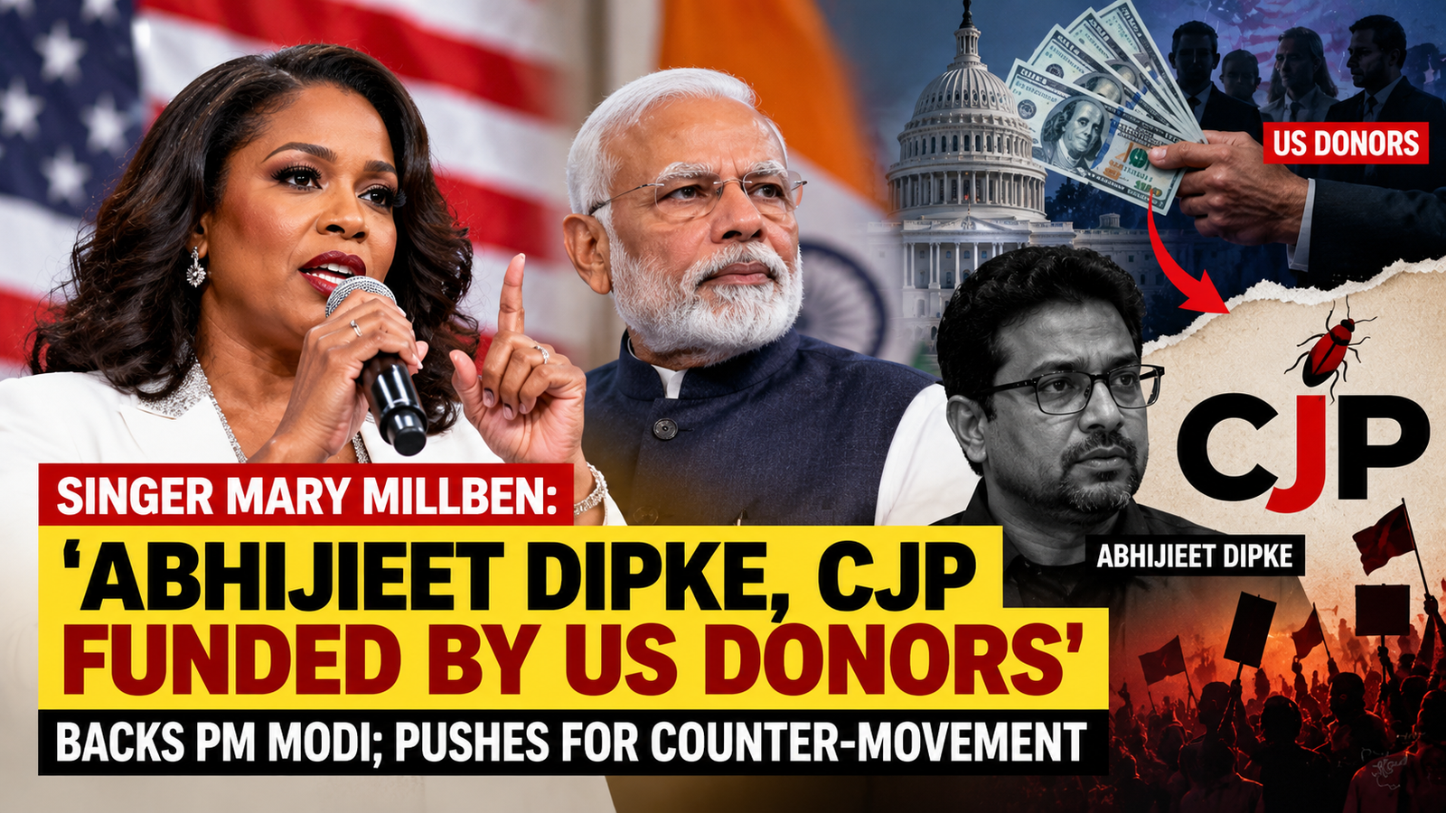Political News Collage_ Modi, Millben, and US Donors
