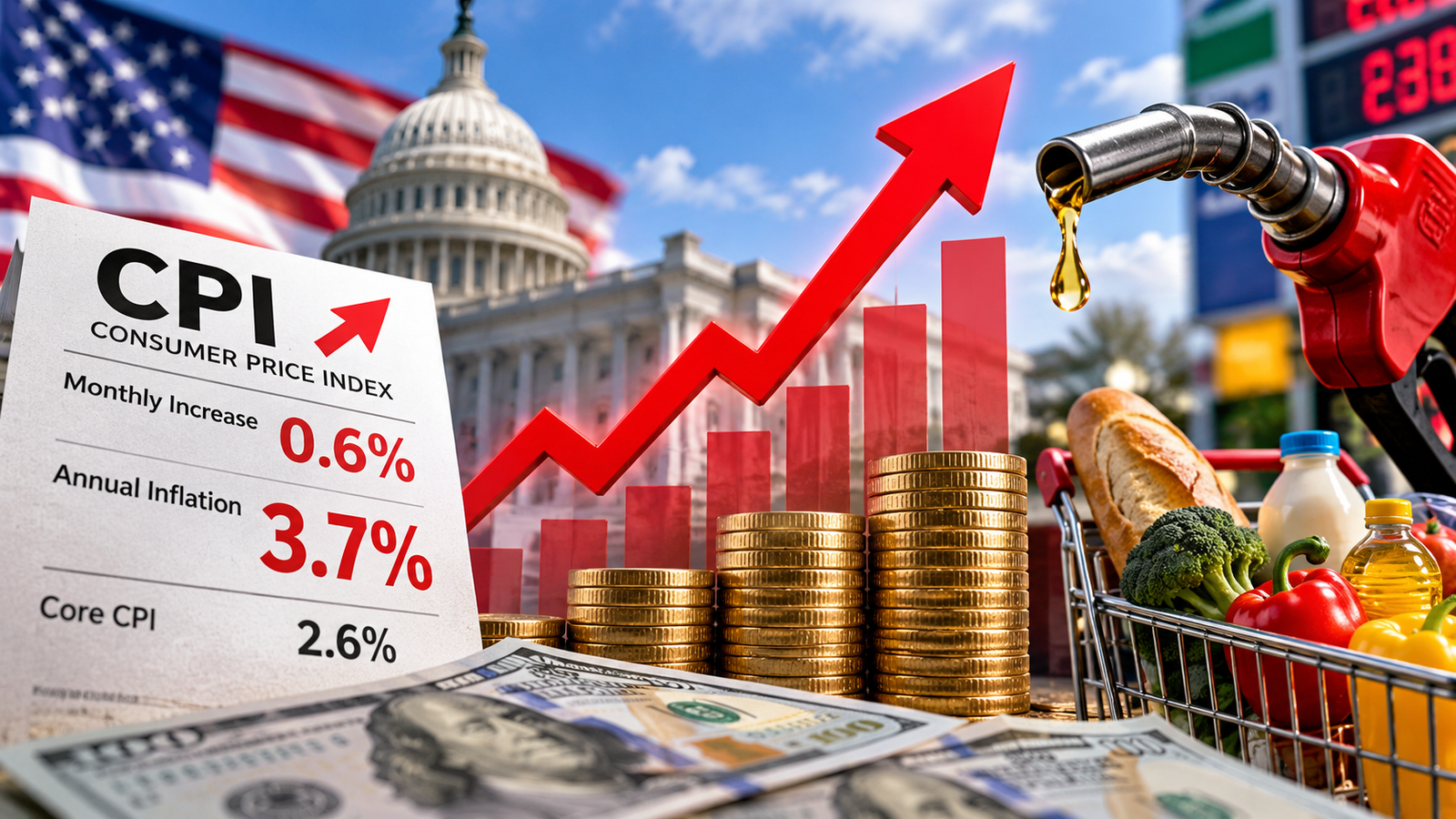 # US Inflation Rises to 3.7% in September as Gasoline Prices Surge 9.1% Consumer prices in the United States accelerated in September 2026, with annual inflation reaching 3.7% as surging gasoline prices increased pressure on household budgets. According to the Bureau of Labor Statistics (BLS), the Consumer Price Index (CPI) rose 0.6% from the previous month, matching economists' monthly forecast but exceeding their 3.6% estimate for annual inflation. The latest figures indicate that inflation remains significantly above the Federal Reserve's 2% target, complicating the outlook for interest rates and the broader US economy. ## US Inflation Data: Key Highlights - **Annual CPI inflation:** 3.7% in September - **Monthly CPI increase:** 0.6% - **Core CPI inflation:** 2.6% year over year - **Monthly core CPI increase:** 0.3% - **Gasoline prices:** Up 9.1% during September - **Energy index:** Increased 5.2% during the month ## Gasoline Prices Drive Inflation Higher Energy costs were the primary driver of September's inflation increase. The overall energy index rose 5.2%, while gasoline prices climbed 9.1% during the month, accounting for approximately half of the increase in headline CPI. Over the past 12 months, gasoline prices have increased 34.2%, while fuel oil prices have surged 74.2%. Continued geopolitical tensions involving the United States and Iran have contributed to concerns about energy supplies and fuel costs. Higher fuel prices can affect household spending directly and increase transportation and distribution costs for businesses. If these increases persist, they could place additional pressure on prices across the economy. ## Core Inflation Remains Above the Fed's Target Core CPI, which excludes volatile food and energy prices, increased 0.3% in September and rose 2.6% compared with the same month last year. Both figures exceeded economists' expectations of 0.2% monthly growth and 2.5% annual inflation. The core inflation measure suggests that price pressures extend beyond energy, although September's headline increase was heavily influenced by fuel costs. ## Food, Housing and Used-Car Prices Price movements varied across other major consumer categories. Food prices remained unchanged in September but were 2.5% higher than a year earlier. Shelter costs, an important component of consumer inflation, increased 0.4% during the month. Used cars and trucks also became more expensive, with prices rising 0.7% in September. These increases matter because housing and transportation account for significant portions of many households' budgets. Continued price pressures in these categories could make it more difficult for consumers to manage everyday expenses. ## Federal Reserve Faces a Difficult Interest-Rate Decision The latest inflation report arrives ahead of the Federal Open Market Committee's October 27–28 meeting. The September CPI reading is the final consumer inflation report available to policymakers before that meeting. According to the report, the Federal Reserve raised its benchmark interest-rate target by 0.25 percentage points in September, taking the federal funds rate to a range of 3.75%–4%. Markets had expected the Fed to hold rates steady in October while considering another increase in December. However, the jump in energy prices has complicated that outlook. Higher interest rates can help restrain demand and inflation, but they also increase borrowing costs for households and businesses. Policymakers must therefore balance the risk of persistent inflation against the possibility of slowing economic activity. Energy-driven inflation can be particularly difficult to address because interest-rate increases cannot directly resolve supply disruptions or geopolitical tensions affecting oil prices. ## Stock Futures Fall as Bond Yields Rise Financial markets reacted to the September inflation figures. US stock futures moved lower, while bond yields rose following the release. Interest-rate expectations also shifted. The report indicated that futures traders raised the implied probability of an October rate hike to approximately 44%. These market expectations can change as new economic data and Federal Reserve statements become available. They should not be interpreted as a confirmed decision by policymakers. Investors are likely to monitor upcoming inflation, employment and economic growth data for further clues about the direction of monetary policy. ## What Could Happen Next? The September inflation report reinforces concerns that the US economy could face renewed price pressure if elevated energy costs spread to other goods and services. The BLS was scheduled to release September's Producer Price Index (PPI), which measures changes in prices received by domestic producers, on Thursday. The figures could provide additional information about cost pressures further up the supply chain. The Federal Reserve also considers the Personal Consumption Expenditures (PCE) price index its primary inflation gauge for forecasting and policymaking. September's PCE data were expected later in October. For consumers, sustained inflation could mean continued pressure on purchasing power. For businesses, higher fuel and transportation costs could squeeze margins or lead to further price increases. For investors, the central question is whether the rise in energy prices will remain a temporary supply shock or contribute to broader, more persistent inflation. The latest CPI report does not settle that question, but it shows that the Federal Reserve's progress toward its 2% inflation target remains uncertain.