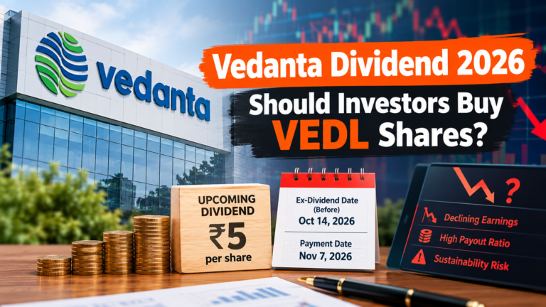 # Vedanta Dividend 2026: Should Investors Buy VEDL Shares? **Vedanta Limited dividend update:** Vedanta Limited (NSE: VEDL) is in focus ahead of its upcoming ₹5 per-share dividend. However, declining earnings and a high dividend payout ratio raise questions about whether the company can sustain its dividend payments over the long term. According to a Simply Wall St report dated October 11, 2026, Vedanta shares were trading at approximately ₹264, giving the stock a trailing dividend yield of around 6.1% based on its previous year's dividend payments. ## Vedanta Dividend 2026: Key Details Vedanta's upcoming dividend announcement is attracting attention from income-focused investors. However, investors should examine the company's earnings, cash flow and financial performance before purchasing shares solely to receive a dividend. Key figures reported by Simply Wall St include: - **Upcoming dividend:** ₹5 per share - **Share price cited:** ₹264 - **Trailing dividend yield:** Approximately 6.1% - **Previous year's total dividends:** ₹34 per share - **Dividend payment date:** November 7, 2026 - **Reported ex-dividend timing:** Before October 14, 2026 Investors should verify the official exchange announcement for the confirmed ex-dividend date, record date and eligibility requirements before making a trading decision. ## Vedanta's Dividend Payout Raises Concerns One of the main concerns highlighted in the report is Vedanta's dividend payout ratio. The company reportedly distributed approximately 155% of its profits as dividends over the previous year. A payout ratio above 100% means a company has distributed more than its reported earnings during the period. Although this can happen because of one-off factors or differences between accounting profits and available cash, it may be difficult to sustain indefinitely. The report also states that Vedanta paid out approximately 71% of its free cash flow as dividends. This suggests that cash flow covered the dividend payments during the period, but it leaves less cash available for other priorities, including debt reduction, capital expenditure and business expansion. ## Earnings Decline Could Affect Future Dividends Another concern is the company's earnings performance. According to Simply Wall St, Vedanta's earnings per share declined at an average annual rate of approximately 11% over the previous five years. Falling earnings can make dividend growth harder to maintain. If profits continue to decline while dividend payments remain high, the company may eventually need to reduce its dividend or rely on other sources of funding. The report also notes that Vedanta increased its dividend by approximately 8.6% annually on average over the previous decade. However, historical dividend growth does not guarantee that the company will continue increasing its payments. ## What Should Investors Check Before Buying Vedanta Shares? Investors considering Vedanta for its dividend should evaluate several factors before making a decision. **1. Official dividend dates:** Confirm the ex-dividend date, record date and payment date through the company's official announcement and stock exchange filings. **2. Earnings sustainability:** Review recent quarterly results and assess whether earnings are recovering or continuing to decline. **3. Cash flow coverage:** Check whether operating cash flow and free cash flow can support dividend payments alongside capital expenditure and other financial commitments. **4. Debt and financial obligations:** Evaluate debt levels, interest expenses, refinancing requirements and the company's ability to fund future investments. **5. Share-price risk:** A dividend payment does not guarantee a profit. Share prices can fall, and the stock may adjust around the ex-dividend date. Taxes and transaction costs can also affect the final return. ## Is Vedanta a Good Dividend Stock? Vedanta's reported dividend yield may attract investors seeking regular income. However, the combination of declining earnings and a payout ratio above 100% creates questions about the sustainability of future distributions. Simply Wall St's assessment is cautious, indicating that investors should carefully weigh the dividend against the company's earnings trajectory and cash requirements. Investors should not buy Vedanta shares solely to qualify for the upcoming dividend. A more informed decision requires reviewing the latest financial statements, official corporate announcements, valuation and individual risk tolerance. *This article is for informational purposes only and is not investment advice. Dividend figures, dates and financial ratios should be independently verified before investing.*