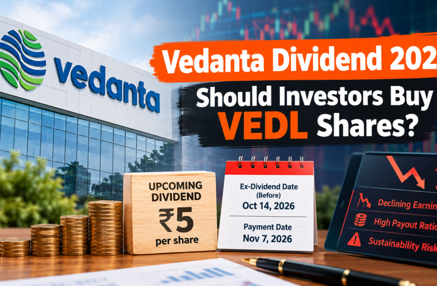 # Vedanta Dividend 2026: Should Investors Buy VEDL Shares? **Vedanta Limited dividend update:** Vedanta Limited (NSE: VEDL) is in focus ahead of its upcoming ₹5 per-share dividend. However, declining earnings and a high dividend payout ratio raise questions about whether the company can sustain its dividend payments over the long term. According to a Simply Wall St report dated October 11, 2026, Vedanta shares were trading at approximately ₹264, giving the stock a trailing dividend yield of around 6.1% based on its previous year's dividend payments. ## Vedanta Dividend 2026: Key Details Vedanta's upcoming dividend announcement is attracting attention from income-focused investors. However, investors should examine the company's earnings, cash flow and financial performance before purchasing shares solely to receive a dividend. Key figures reported by Simply Wall St include: - **Upcoming dividend:** ₹5 per share - **Share price cited:** ₹264 - **Trailing dividend yield:** Approximately 6.1% - **Previous year's total dividends:** ₹34 per share - **Dividend payment date:** November 7, 2026 - **Reported ex-dividend timing:** Before October 14, 2026 Investors should verify the official exchange announcement for the confirmed ex-dividend date, record date and eligibility requirements before making a trading decision. ## Vedanta's Dividend Payout Raises Concerns One of the main concerns highlighted in the report is Vedanta's dividend payout ratio. The company reportedly distributed approximately 155% of its profits as dividends over the previous year. A payout ratio above 100% means a company has distributed more than its reported earnings during the period. Although this can happen because of one-off factors or differences between accounting profits and available cash, it may be difficult to sustain indefinitely. The report also states that Vedanta paid out approximately 71% of its free cash flow as dividends. This suggests that cash flow covered the dividend payments during the period, but it leaves less cash available for other priorities, including debt reduction, capital expenditure and business expansion. ## Earnings Decline Could Affect Future Dividends Another concern is the company's earnings performance. According to Simply Wall St, Vedanta's earnings per share declined at an average annual rate of approximately 11% over the previous five years. Falling earnings can make dividend growth harder to maintain. If profits continue to decline while dividend payments remain high, the company may eventually need to reduce its dividend or rely on other sources of funding. The report also notes that Vedanta increased its dividend by approximately 8.6% annually on average over the previous decade. However, historical dividend growth does not guarantee that the company will continue increasing its payments. ## What Should Investors Check Before Buying Vedanta Shares? Investors considering Vedanta for its dividend should evaluate several factors before making a decision. **1. Official dividend dates:** Confirm the ex-dividend date, record date and payment date through the company's official announcement and stock exchange filings. **2. Earnings sustainability:** Review recent quarterly results and assess whether earnings are recovering or continuing to decline. **3. Cash flow coverage:** Check whether operating cash flow and free cash flow can support dividend payments alongside capital expenditure and other financial commitments. **4. Debt and financial obligations:** Evaluate debt levels, interest expenses, refinancing requirements and the company's ability to fund future investments. **5. Share-price risk:** A dividend payment does not guarantee a profit. Share prices can fall, and the stock may adjust around the ex-dividend date. Taxes and transaction costs can also affect the final return. ## Is Vedanta a Good Dividend Stock? Vedanta's reported dividend yield may attract investors seeking regular income. However, the combination of declining earnings and a payout ratio above 100% creates questions about the sustainability of future distributions. Simply Wall St's assessment is cautious, indicating that investors should carefully weigh the dividend against the company's earnings trajectory and cash requirements. Investors should not buy Vedanta shares solely to qualify for the upcoming dividend. A more informed decision requires reviewing the latest financial statements, official corporate announcements, valuation and individual risk tolerance. *This article is for informational purposes only and is not investment advice. Dividend figures, dates and financial ratios should be independently verified before investing.*